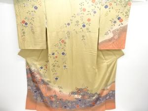 霞に草花模様訪問着